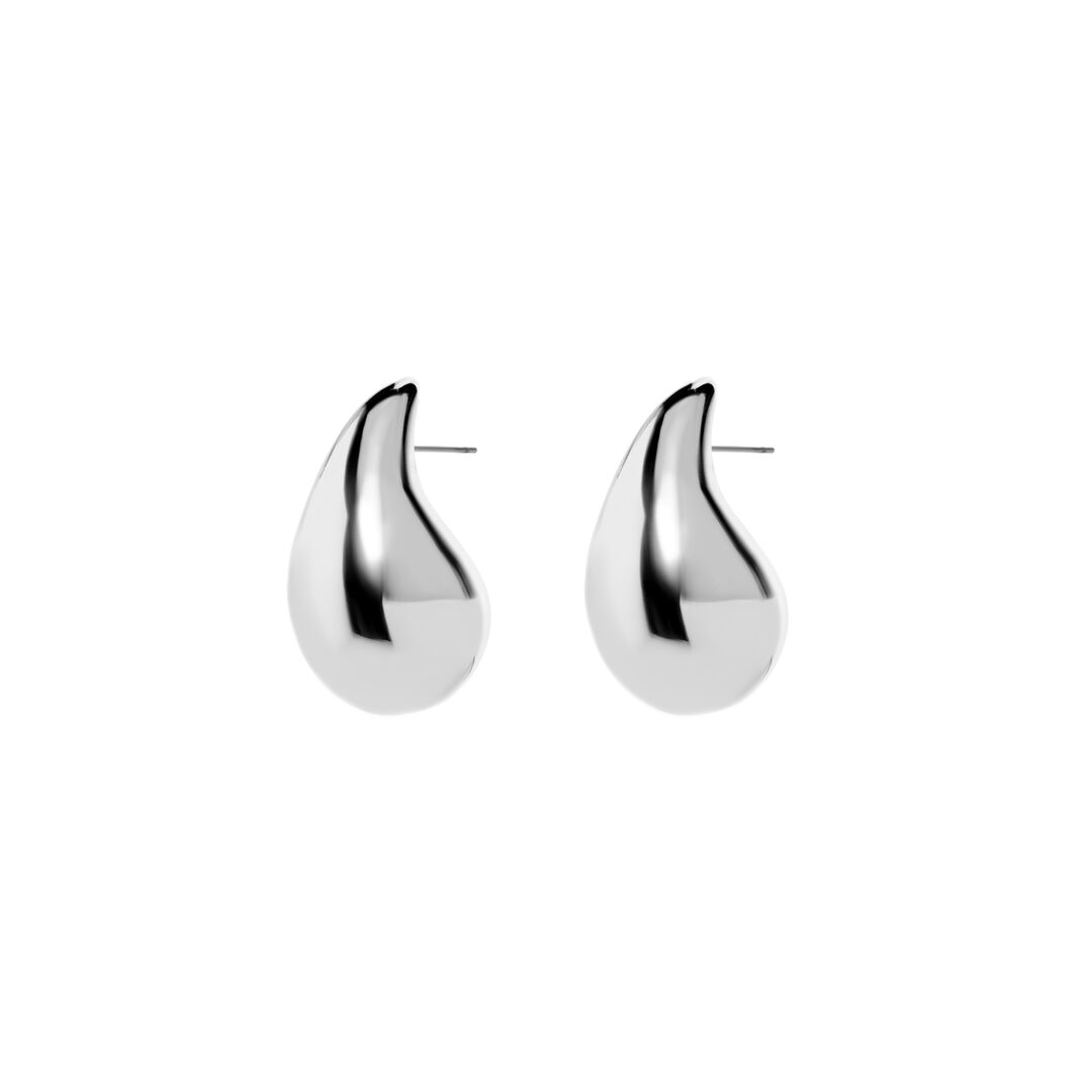 Серьги Silver Voluminous Earrings In The Shape Of Large Drops FREE FORM фото 1