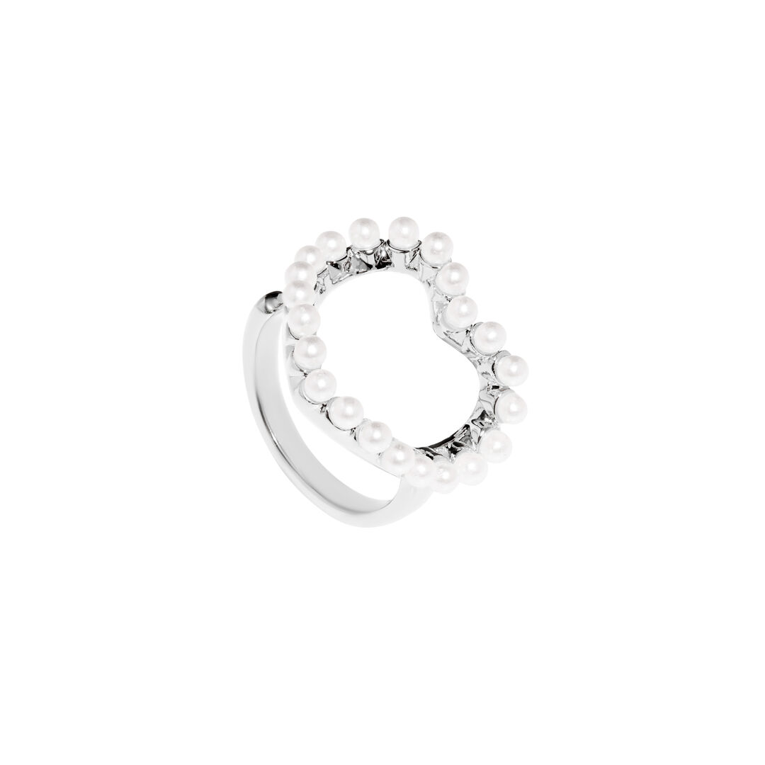 Кольцо Silver Heart Ring With A Pearl Necklace FREE FORM фото 1