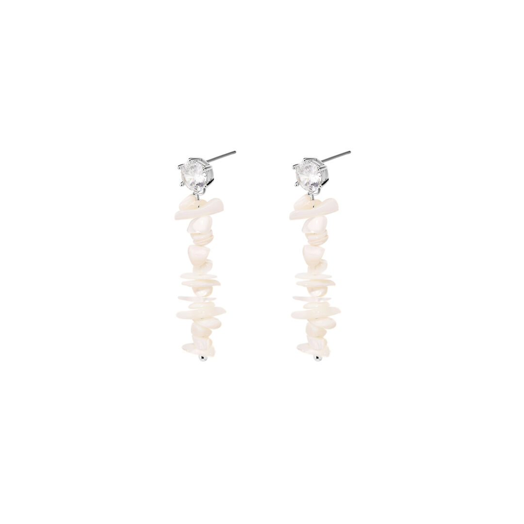 Серьги Silver Long Earrings With Mother Of Pearl And Crystals FREE FORM фото 1