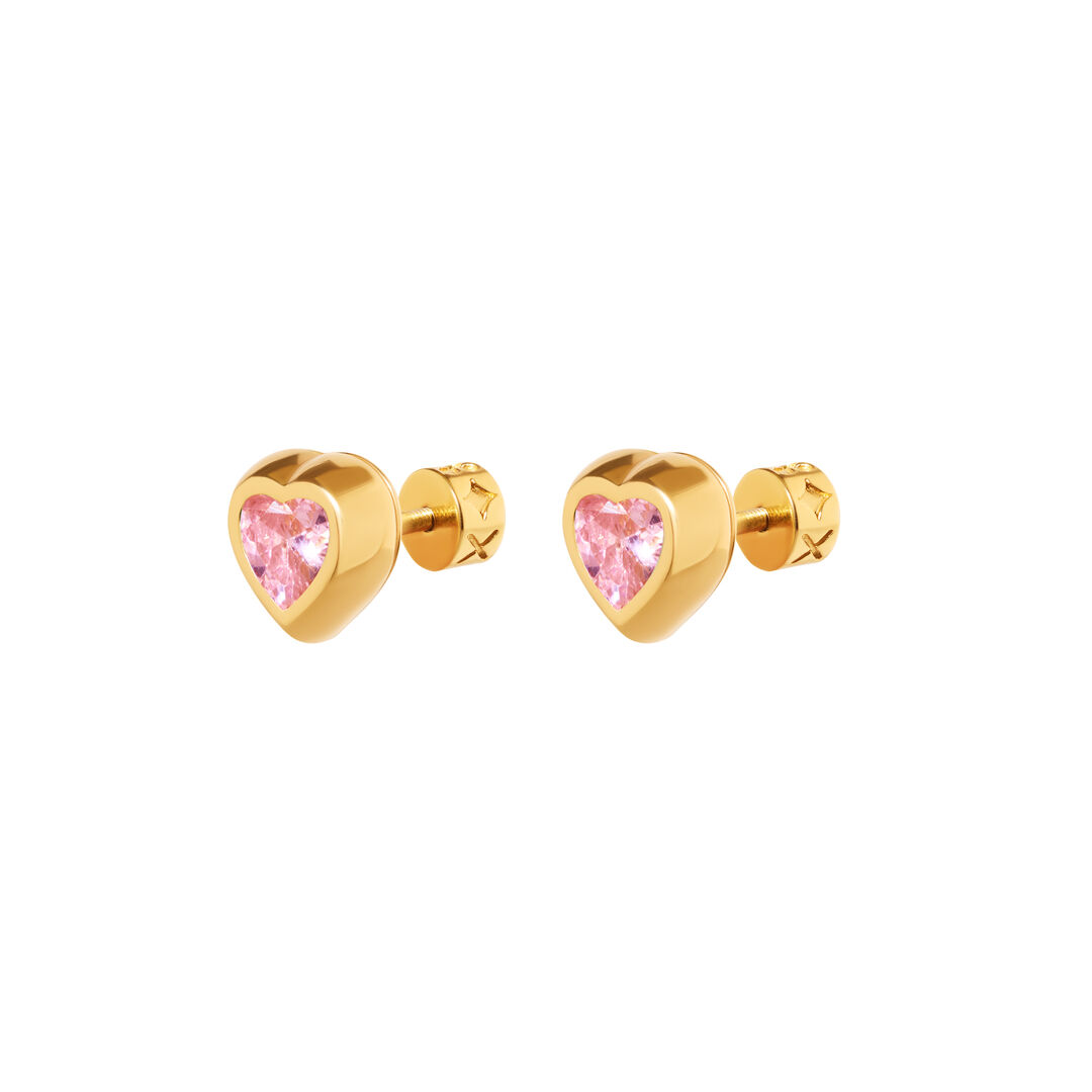 Серьги Gold Heart With Gem Earrings - Pink VIVA LA VIKA фото 1