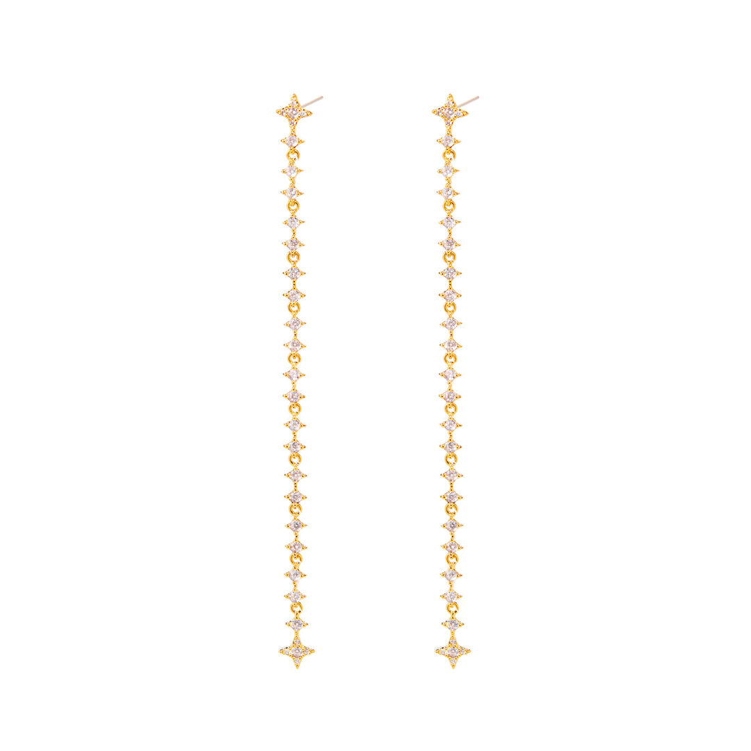 Серьги Gold Extra Long Earrings with Star crystals FREE FORM фото 1