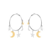 Серьги Silver Round Earrings With Star And Crescent Pendants FREE FORM фото 1