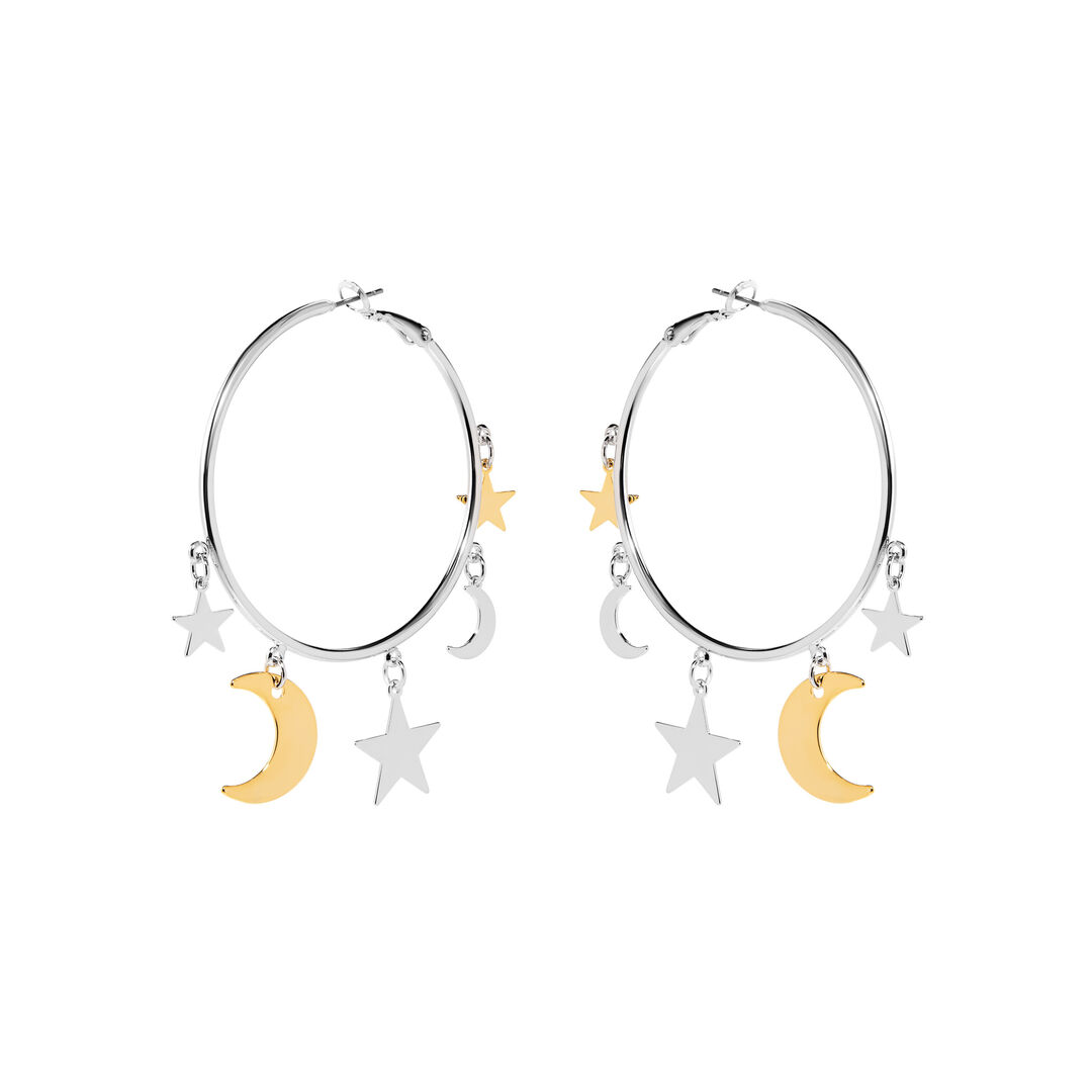 Серьги Silver Round Earrings With Star And Crescent Pendants FREE FORM фото 1