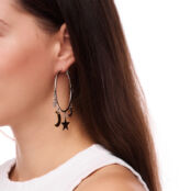 Серьги Silver Round Earrings With Star And Crescent Pendants FREE FORM фото 3