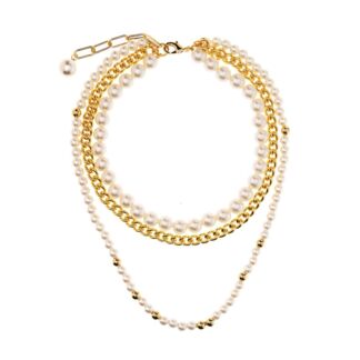 Колье Golden Layered Necklace With Pearls FREE FORM