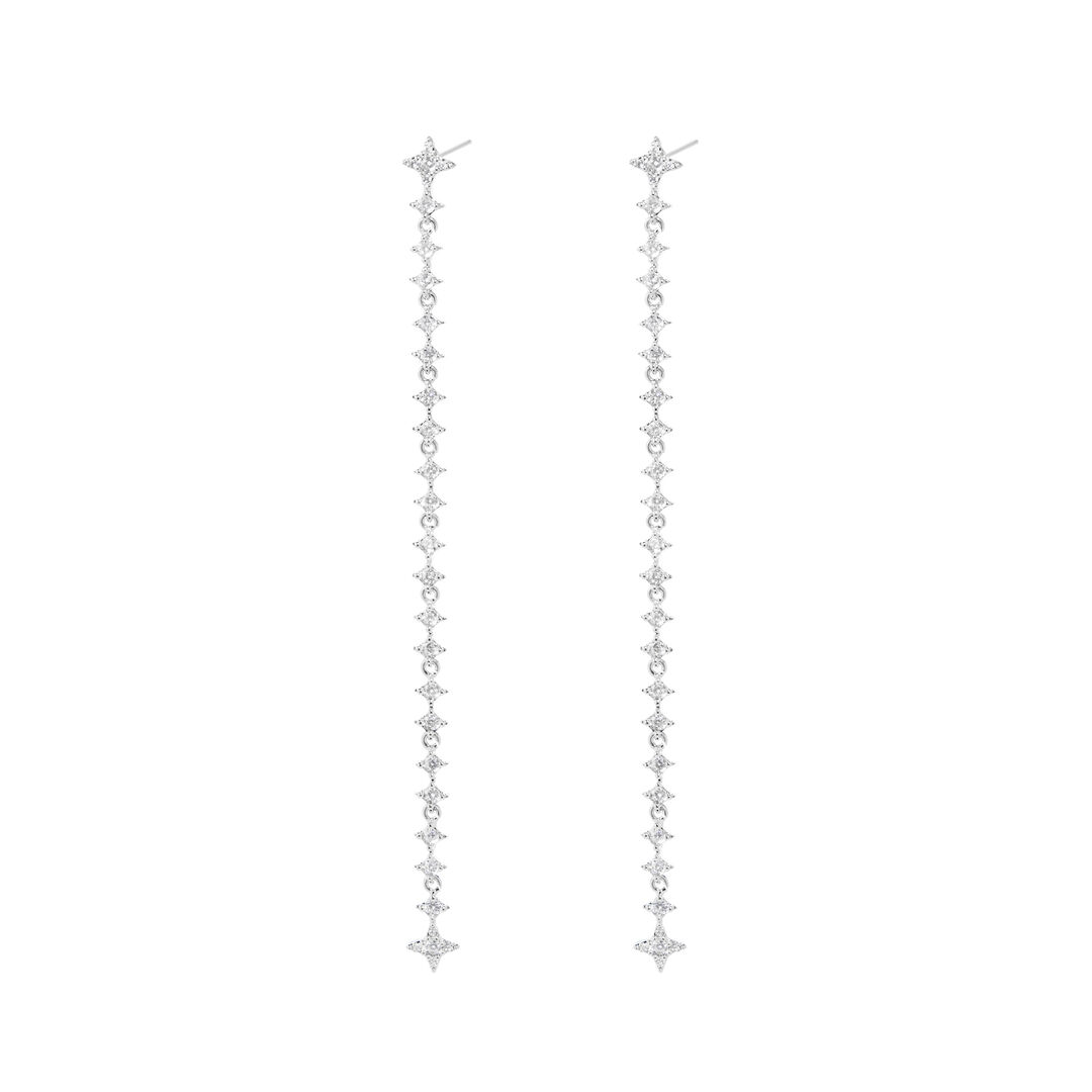 Серьги Silver Extra Long Earrings with Star Crystals FREE FORM фото 1