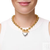 Колье Gold Plated Ball Chain Necklace Whith Heart Charm TIMELESS PEARLY фото 2