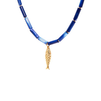 Колье Gold Fish Tube Necklace - Dark Blue HOLLY JUNE