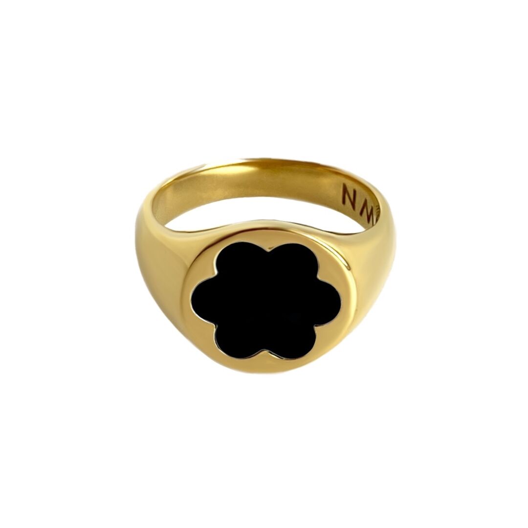 Кольцо-печатка Gold Forget-Me-Not Ring – Black MOONSWOON фото 1