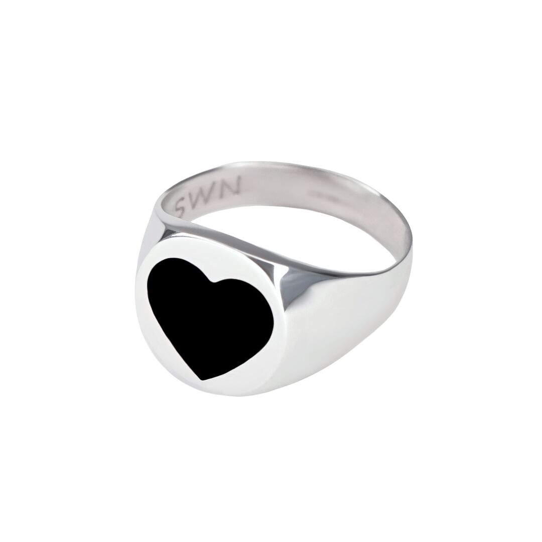 Кольцо-печатка Silver Black Heart Ring MOONSWOON фото 1