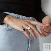 Кольцо-печатка Silver Forget-Me-Not Ring – Black MOONSWOON фото 2