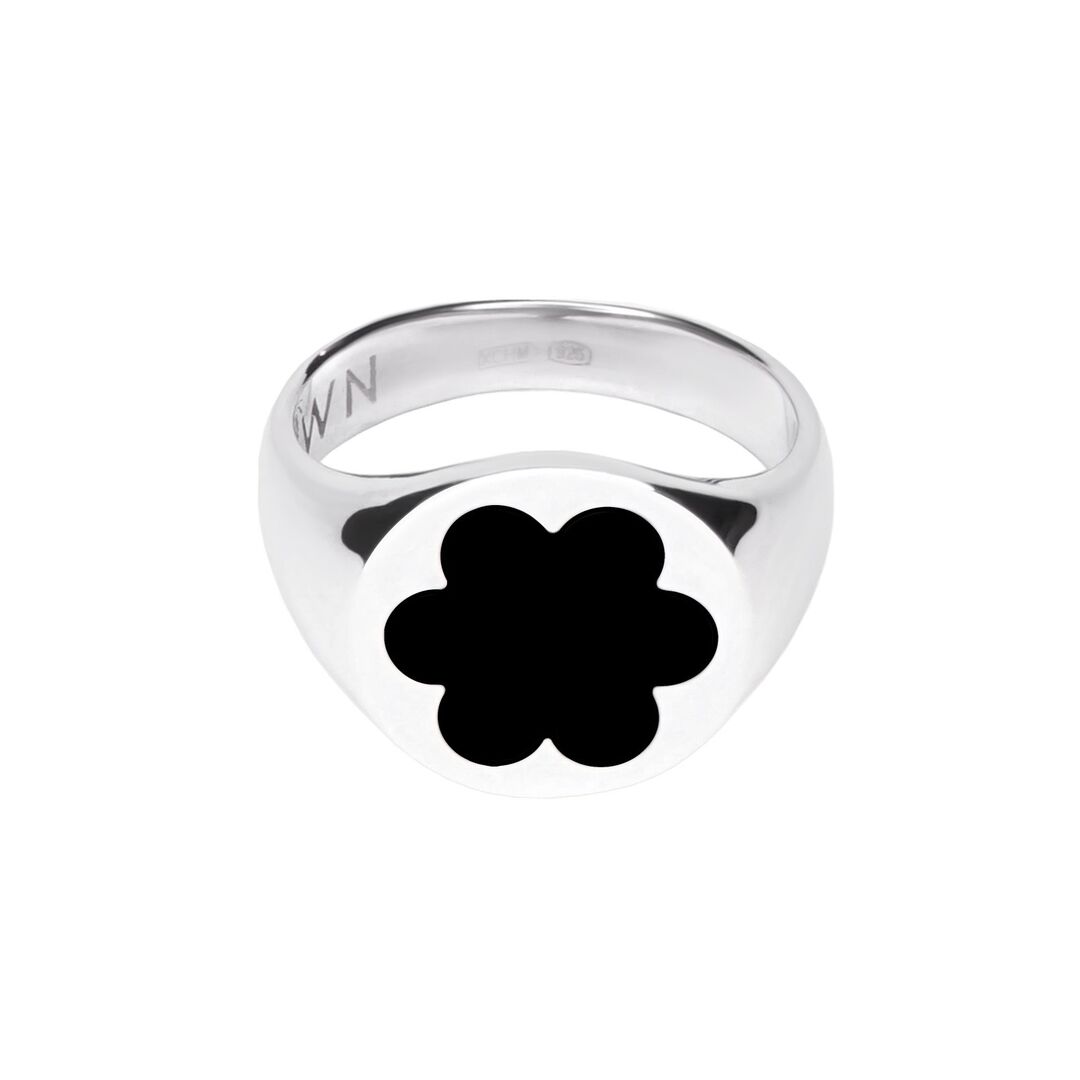 Кольцо-печатка Silver Forget-Me-Not Ring – Black MOONSWOON фото 1