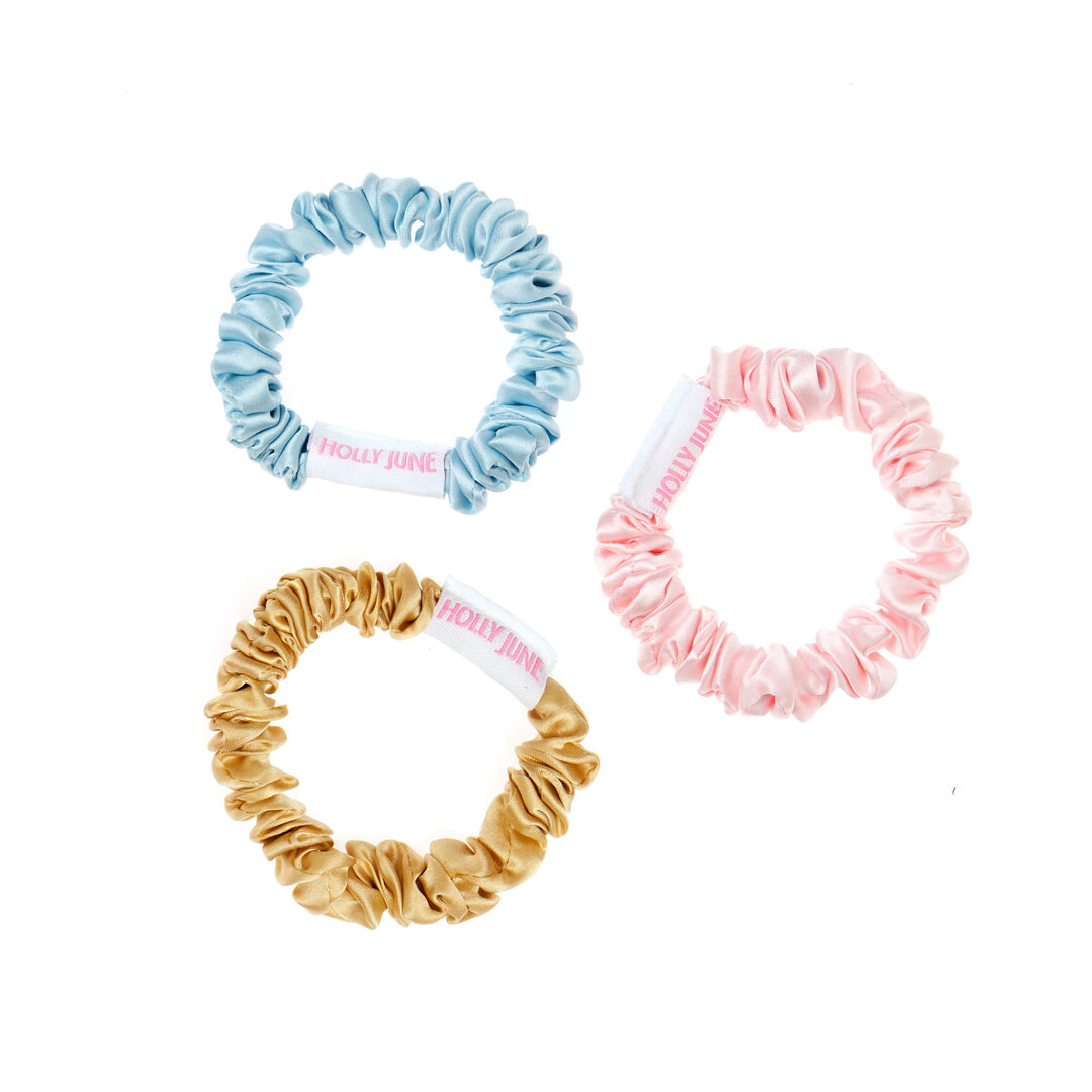 Набор резинок Silk Hair Scrunchies – Pink, Light Blue & Beige HOLLY JUNE фото 1