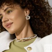 Серьги Step Cut Pearl Crystal Rhodium Earrings PHENOMENAL STUDIO фото 2