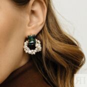 Серьги Step Cut Pearl Erinite Earrings PHENOMENAL STUDIO фото 4