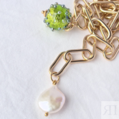 Цепь Golden Transformer Chain with Green Murano Bead and Pearls Necklace KO фото 4