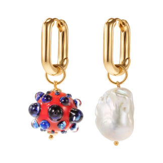 Серьги Red And Blue Murano Bead And Pearl Earrings KOTLO STUDIO