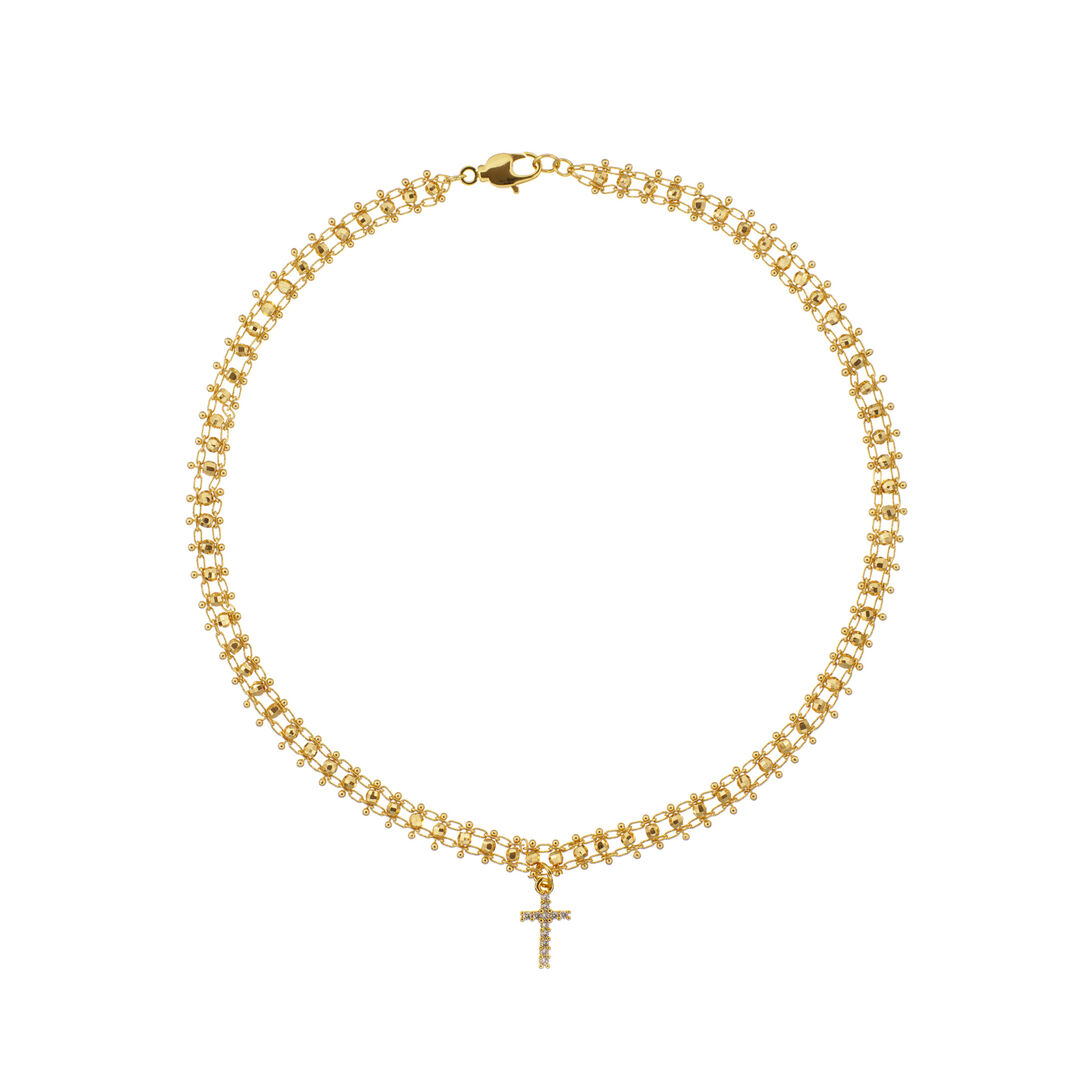 Цепь Double Chain Gold With A Cross Necklace LA CONCEPTION DE SAFINA ANTONI фото 1