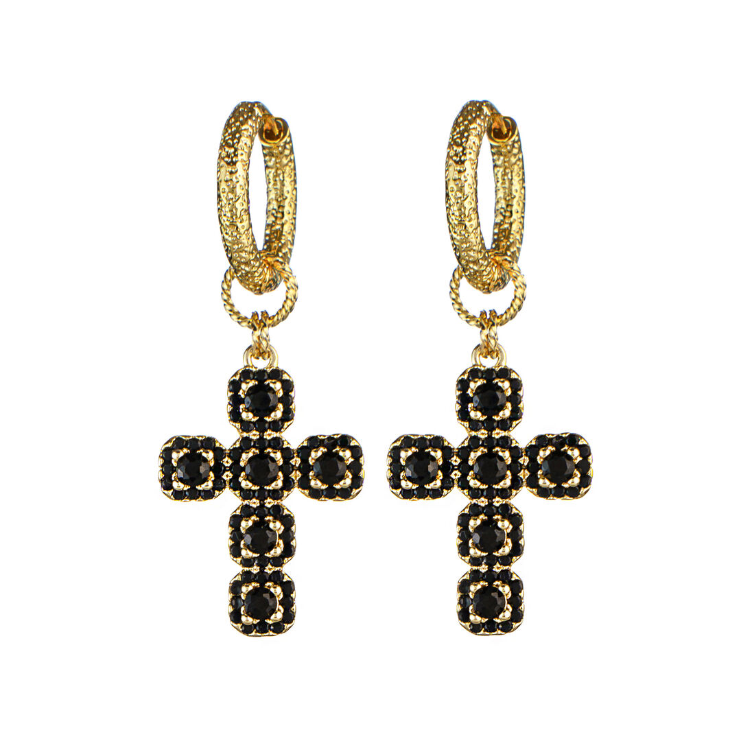 Серьги Cross Direct Gold And Black Earring LA CONCEPTION DE SAFINA ANTONINA фото 1