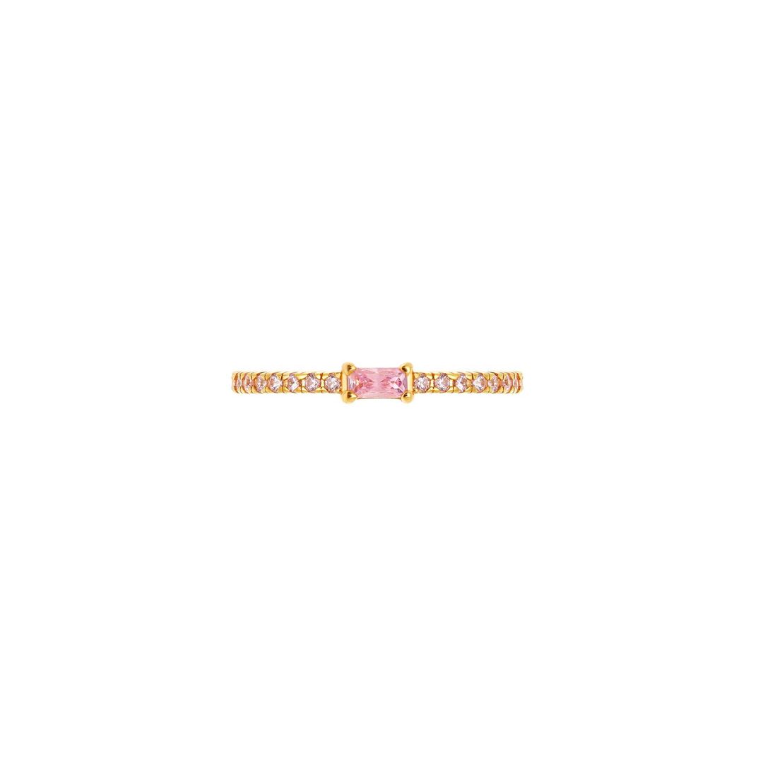 Кольцо Gold Thin Baguette Ring – Pink VIVA LA VIKA фото 1