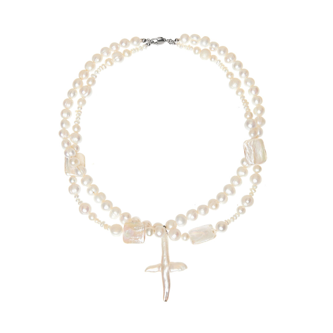 Колье Pearly Abundance Cross Necklace – Nacre HOLLY JUNE фото 1