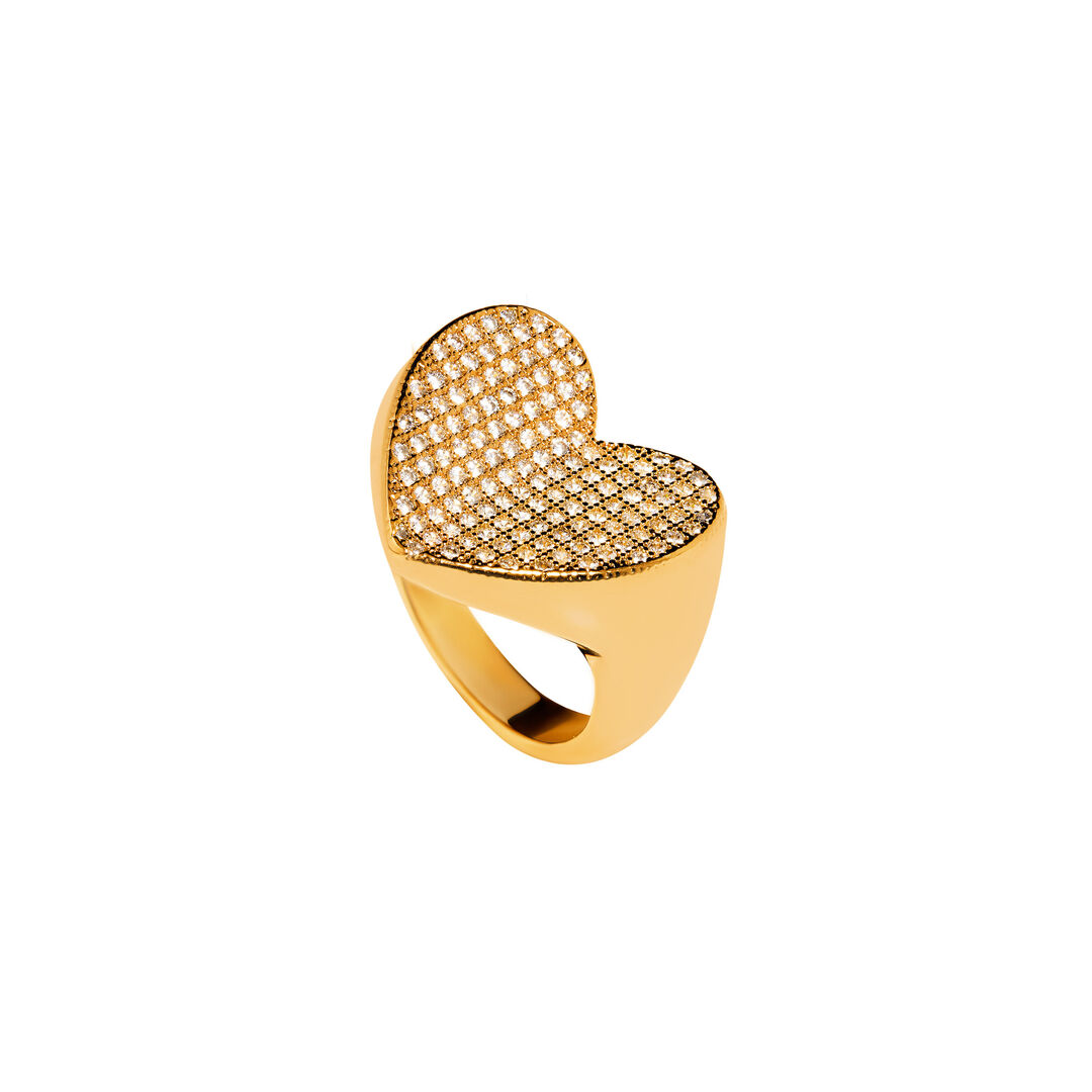 Кольцо Gold Heart-Shaped Ring With Crystals FREE FORM фото 1