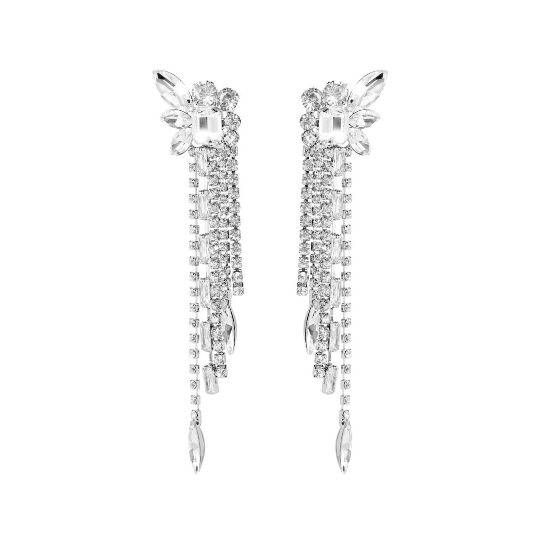 Серьги Silver Mirrored Earrings With Lots Of Crystals FREE FORM фото 1