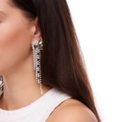 Серьги Silver Mirrored Earrings With Lots Of Crystals FREE FORM фото 3