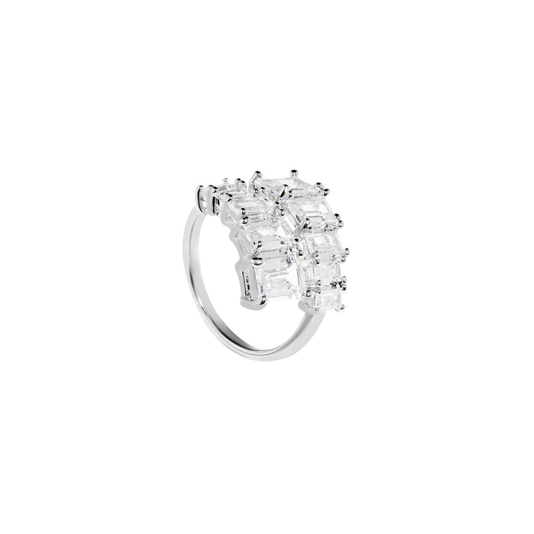 Кольцо Silver Double Ring With Crystals FREE FORM фото 1