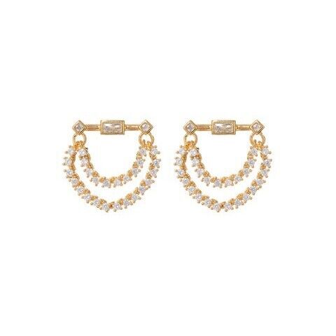 Серьги Baguette Hanging Chain Studs – Gold LUV AJ фото 1