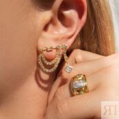 Серьги Baguette Hanging Chain Studs – Gold LUV AJ фото 2