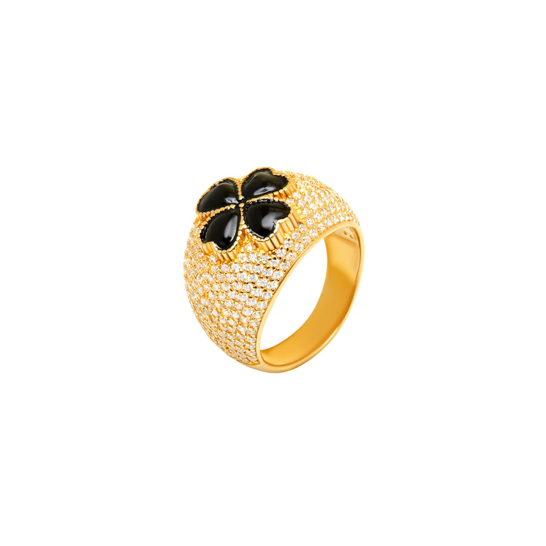 Кольцo Crystal Clover Signet Ring - Gold VIVA LA VIKA фото 1