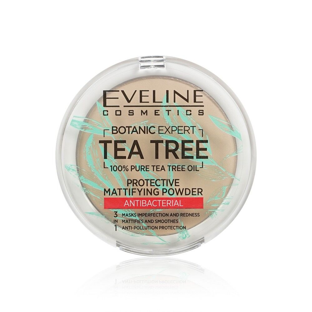 Пудра для лица Eveline Tea tree антибактериальная матирующая 003 Light beig 3122632 фото 1