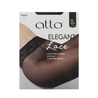 Женские матовые колготки с ажурным поясом Atto Lace 40den Черный 3 размер