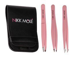 Набор из трех пинцетов для бровей с чехлом Nikk Mole Pink Tweezers Case Set