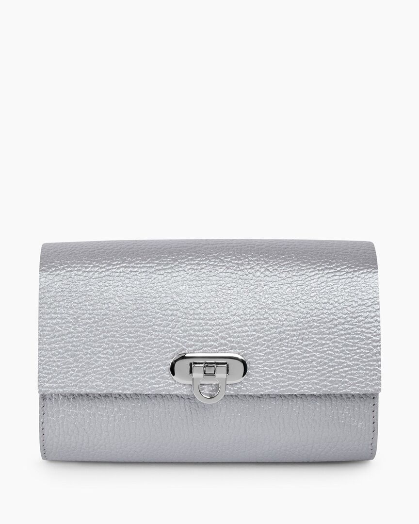Женская кожаная поясная сумка серебристая A008 silver mini grain