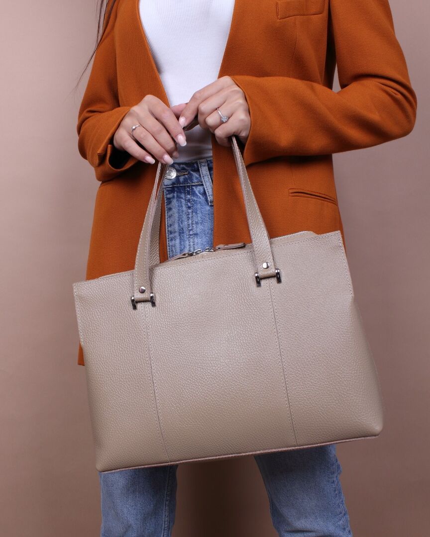 Женская сумка тоут из натуральной кожи бежевая A031 beige grain