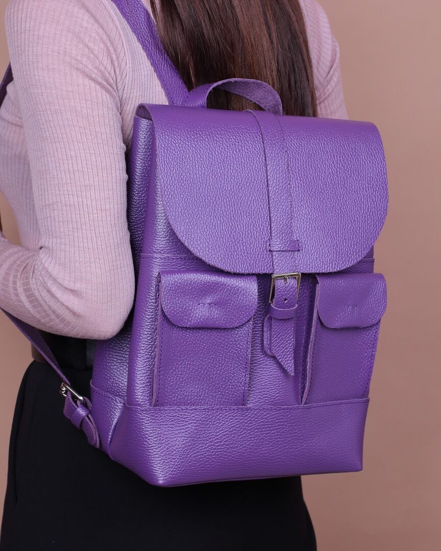 Женский рюкзак из натуральной кожи фиолетовый B010 purple grain