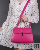 Женская сумка трапеция из натуральной кожи розовая A023 fuchsia A023 fuchsia фото 1