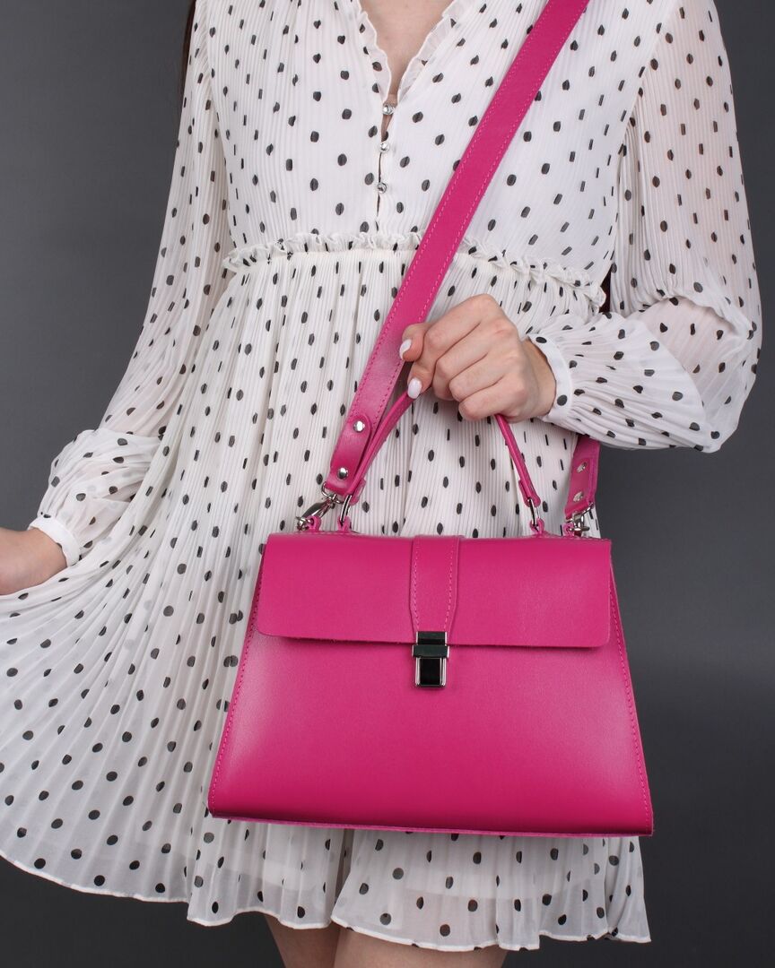 Женская сумка трапеция из натуральной кожи розовая A023 fuchsia A023 fuchsia фото 1