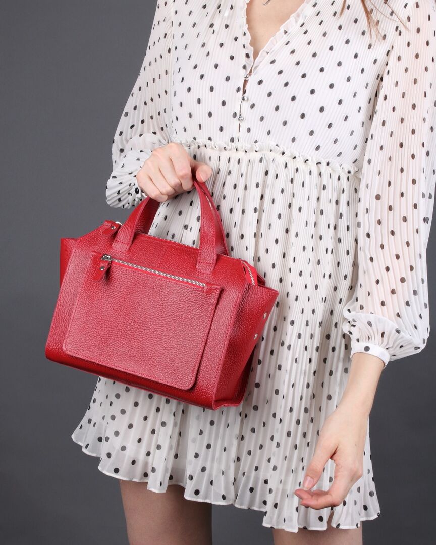Женская сумка тоут из натуральной кожи красная A018 ruby mini grain