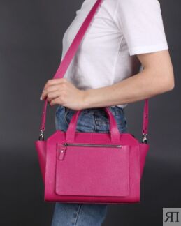 Женская кожаная сумка тоут розовая A018 fuchsia mini grain