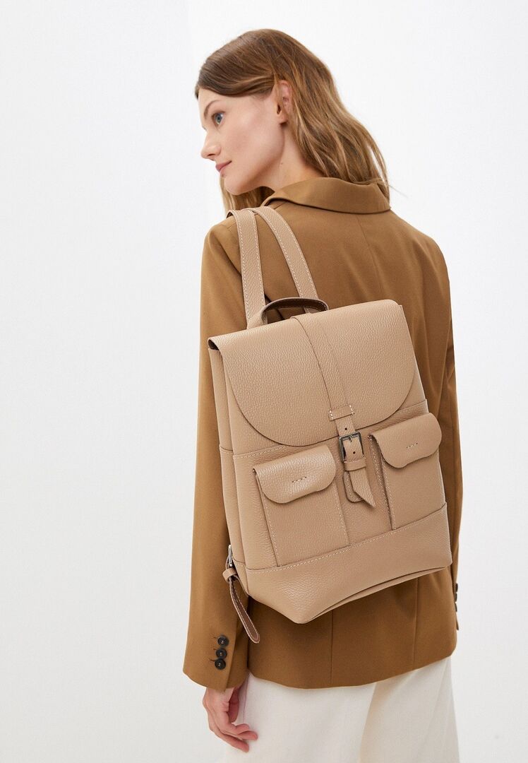 Женский кожаный рюкзак бежевый B010 beige grain