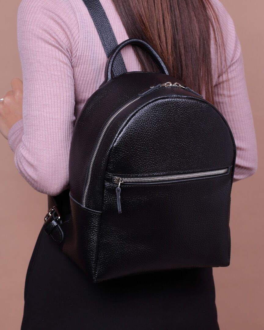 Женский рюкзак из натуральной кожи на молнии черный B008 black grain B008 black grain фото 1