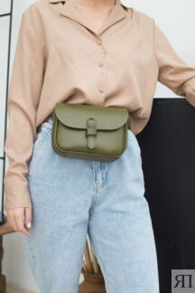 Женская кожаная сумка на пояс хаки A016 khaki mini
