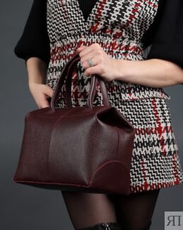 Женская кожаная сумка саквояж-трансформер бордовая A020 burgundy mini grain
